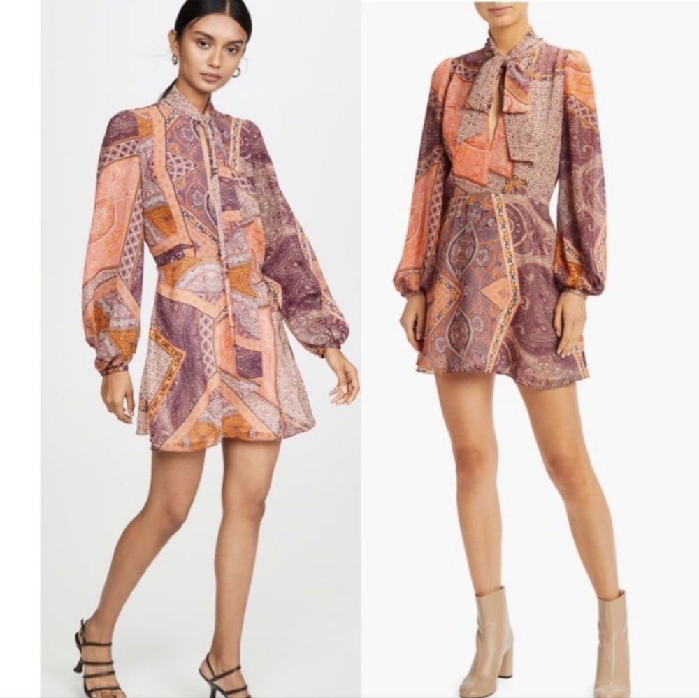 Divine Heritage pussybow long sleeve paisley dress